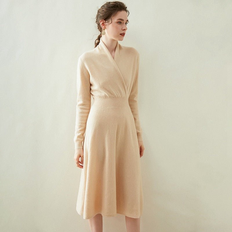 Elena - Abito Donna Cachemire Elegante Midi Beige