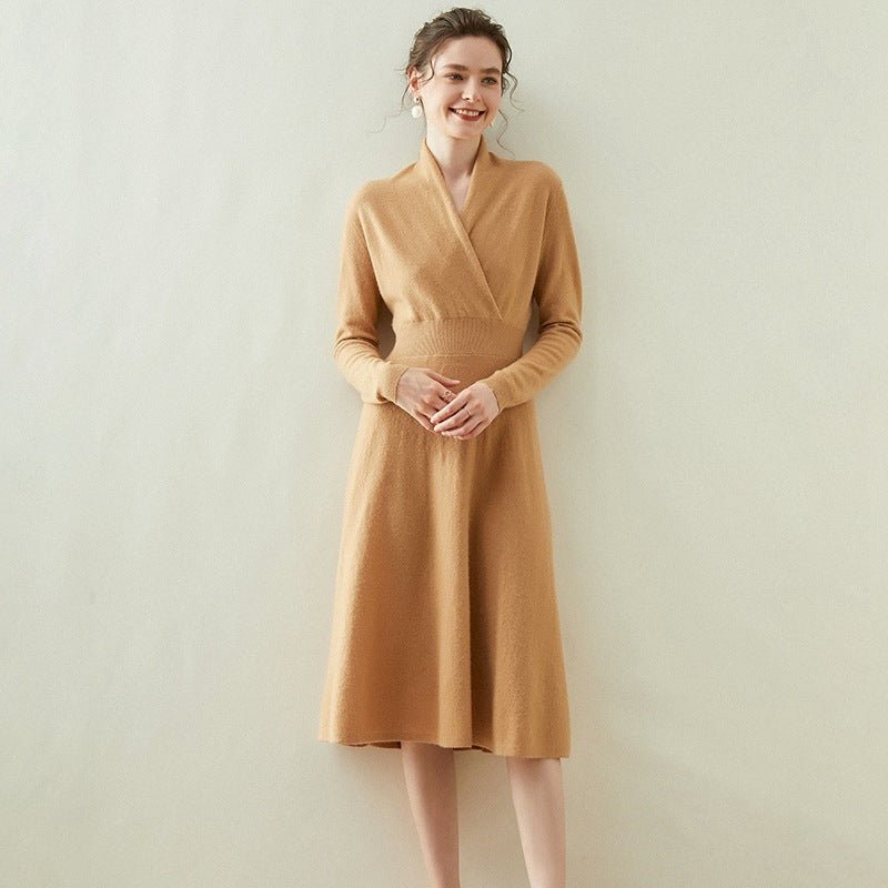 Elena - Abito Donna Cachemire Elegante Midi Camel