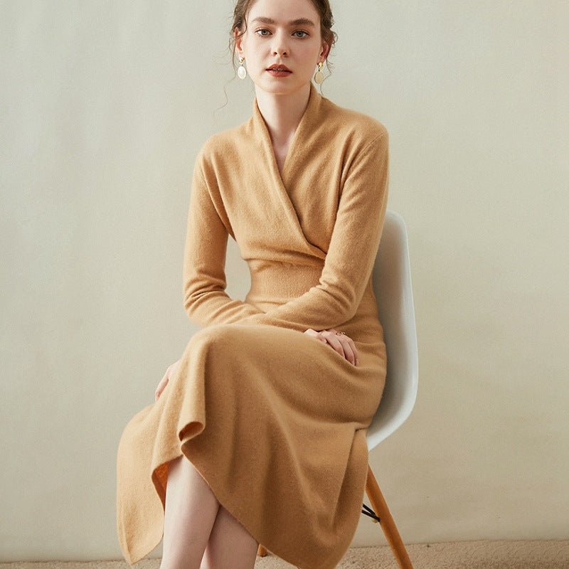 Elena - Abito Donna Cachemire Elegante Midi Camel