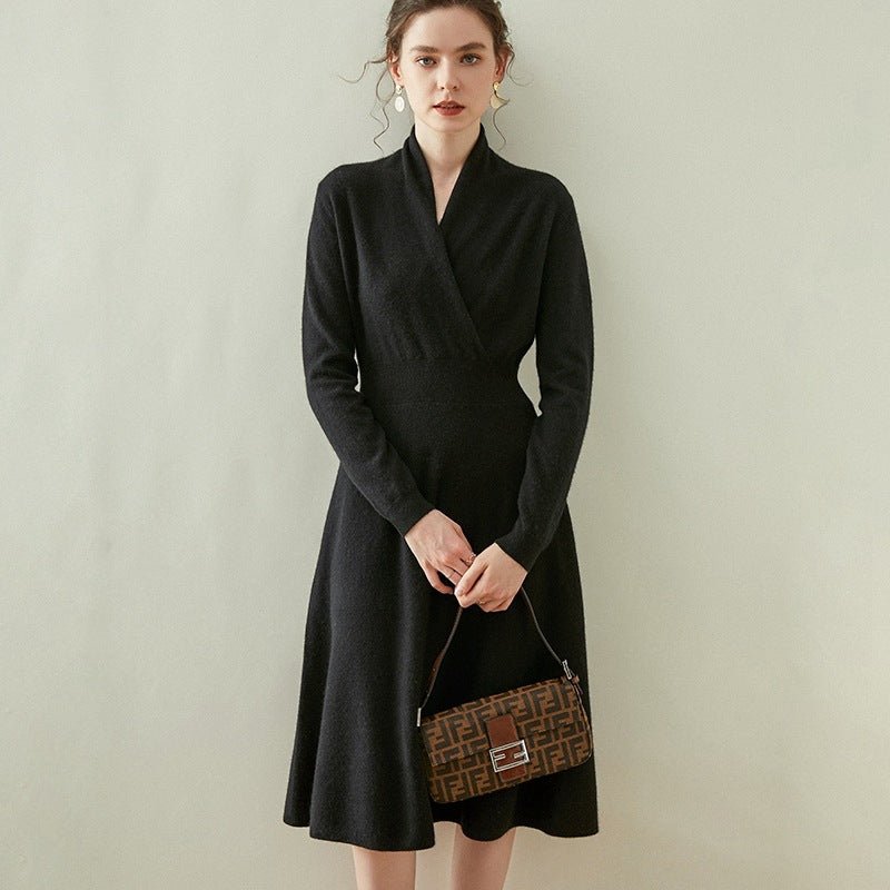 Elena - Abito Donna Cachemire Elegante Midi Nero