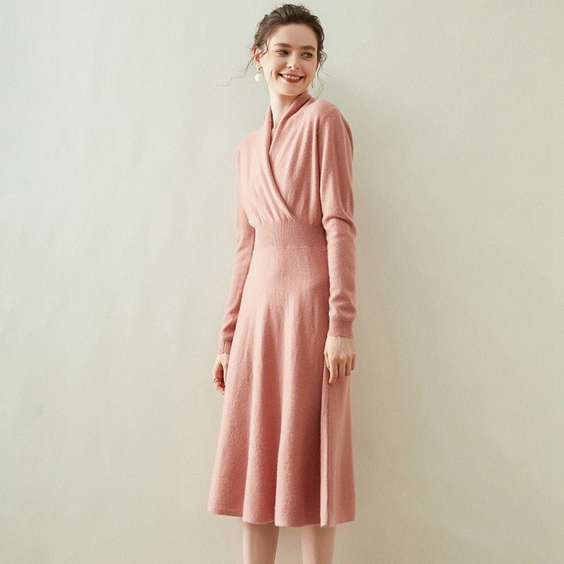 Elena - Abito Donna Cachemire Elegante Midi Pink
