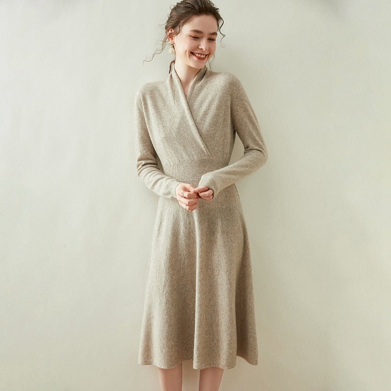 Elena - Abito Donna Cachemire Elegante Midi Taupe