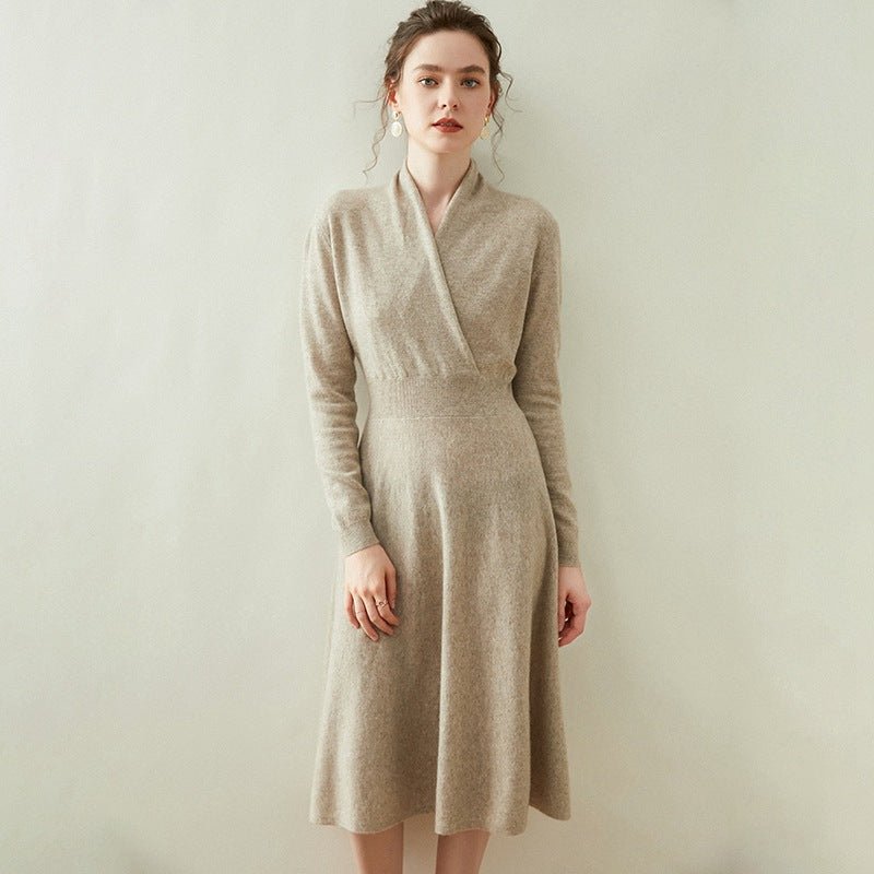 Elena - Abito Donna Cachemire Elegante Midi Taupe