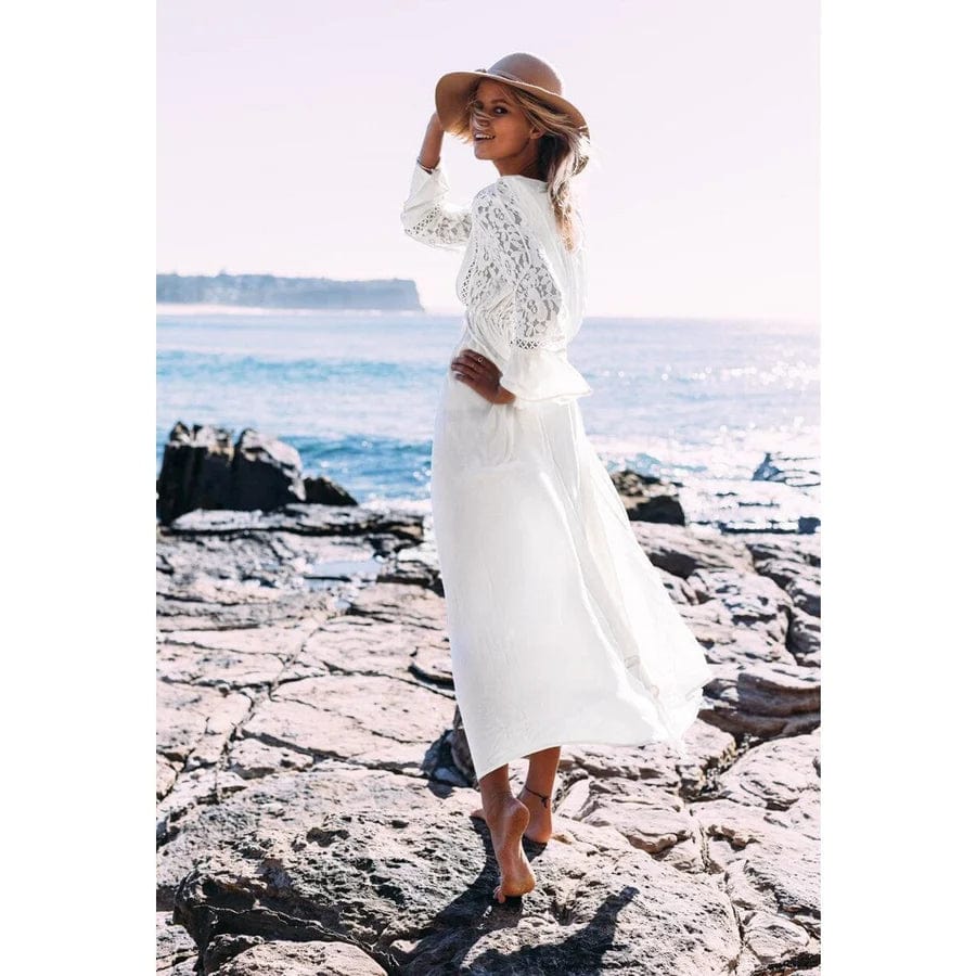 Elena - Elegante Abito Bianco Maxi con Scollo a V per Donna Bianco 2