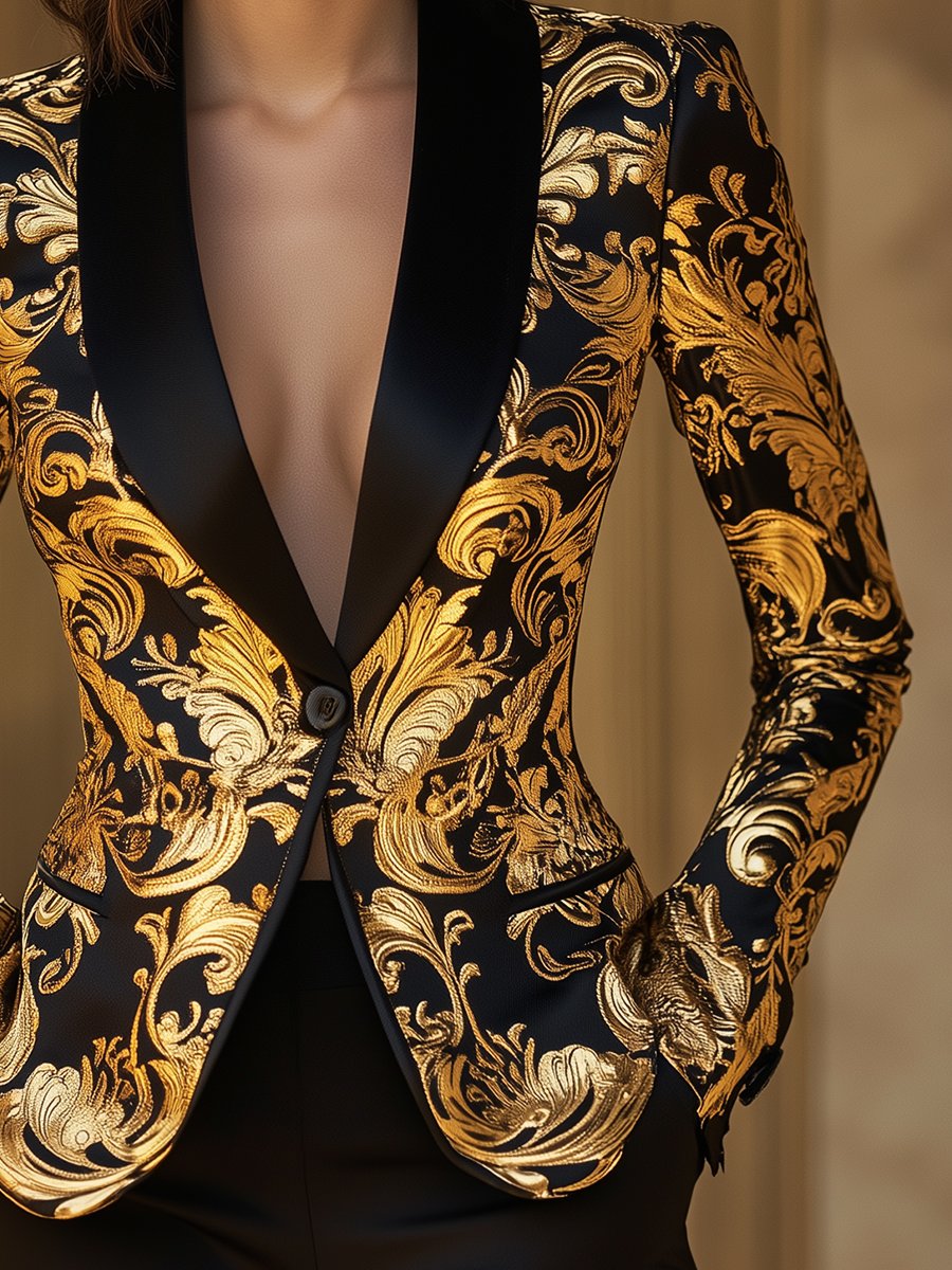 Eleonora - Blazer Nero Oro Stampa Barocca Nero-Dorato