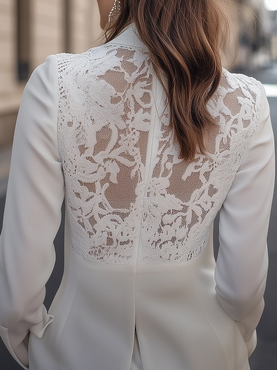 Elisa - Blazer Bianco Elegante Schiena Pizzo Bianco