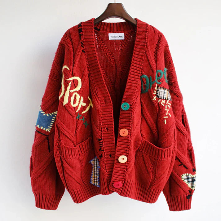 Fiorella - Cardigan elegante in maglia con dettagli patchwork