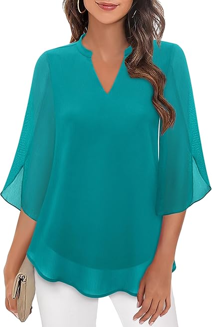 Emma – Blusa Traspirante con Maniche Svasate per Donna Blu-verde