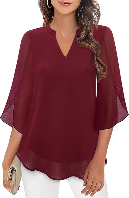 Emma – Blusa Traspirante con Maniche Svasate per Donna Vino rosso