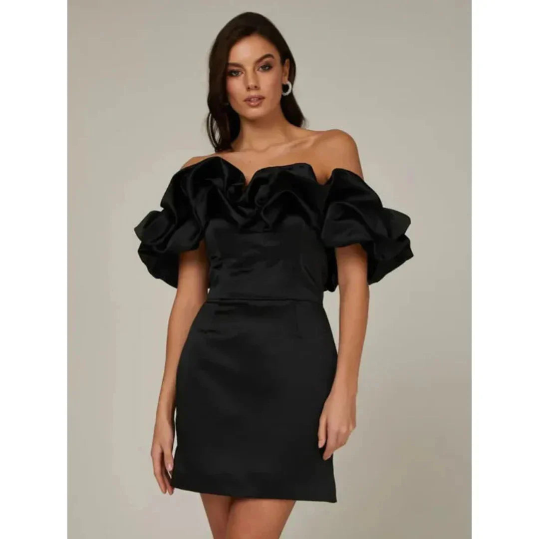 Enrica – Abito con Rouches e Spalle Scoperte per Donna Nero