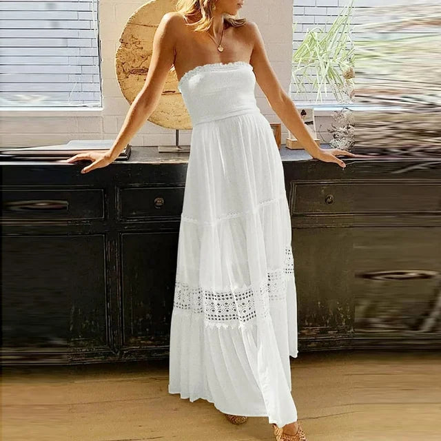 Erminia – Abito Lungo Stile Bohémien per Donna Bianco