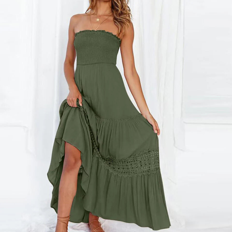 Erminia – Abito Lungo Stile Bohémien per Donna Verde