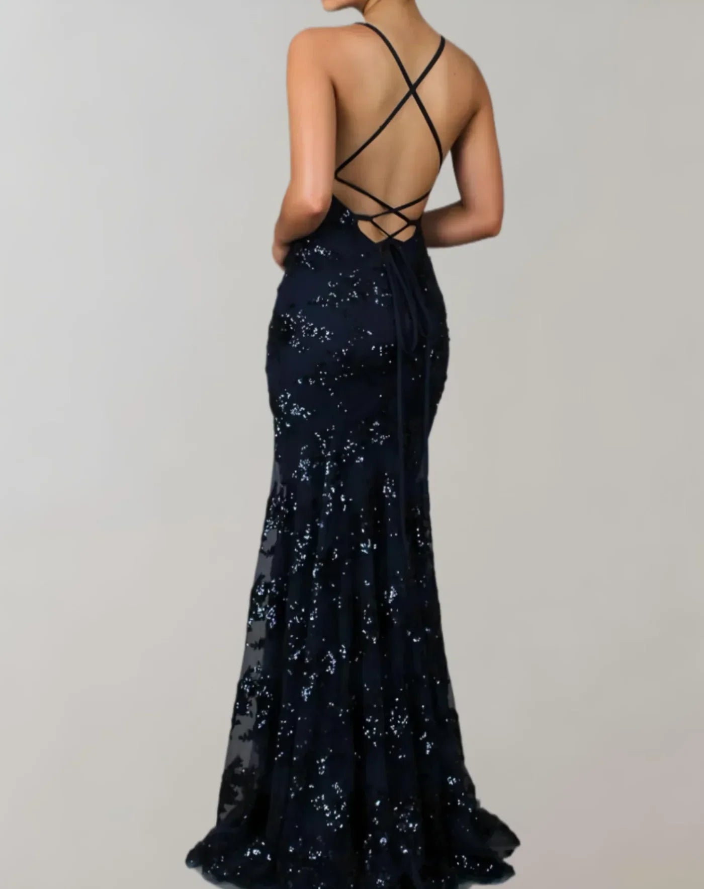Ernesta – Abito Lungo con Paillettes e Scollo a V per Donna Blu marino