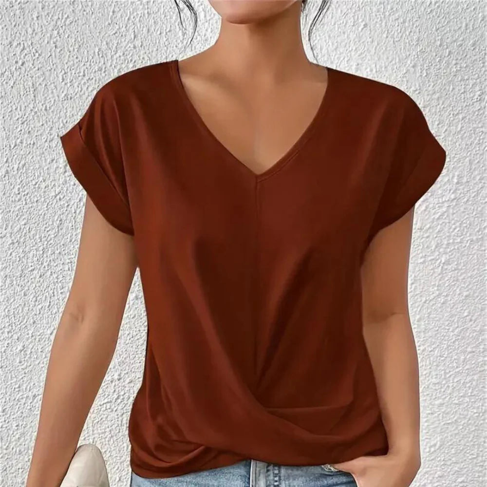 Evelina - Blusa con Scollo a V per Donna Marrone Rosso