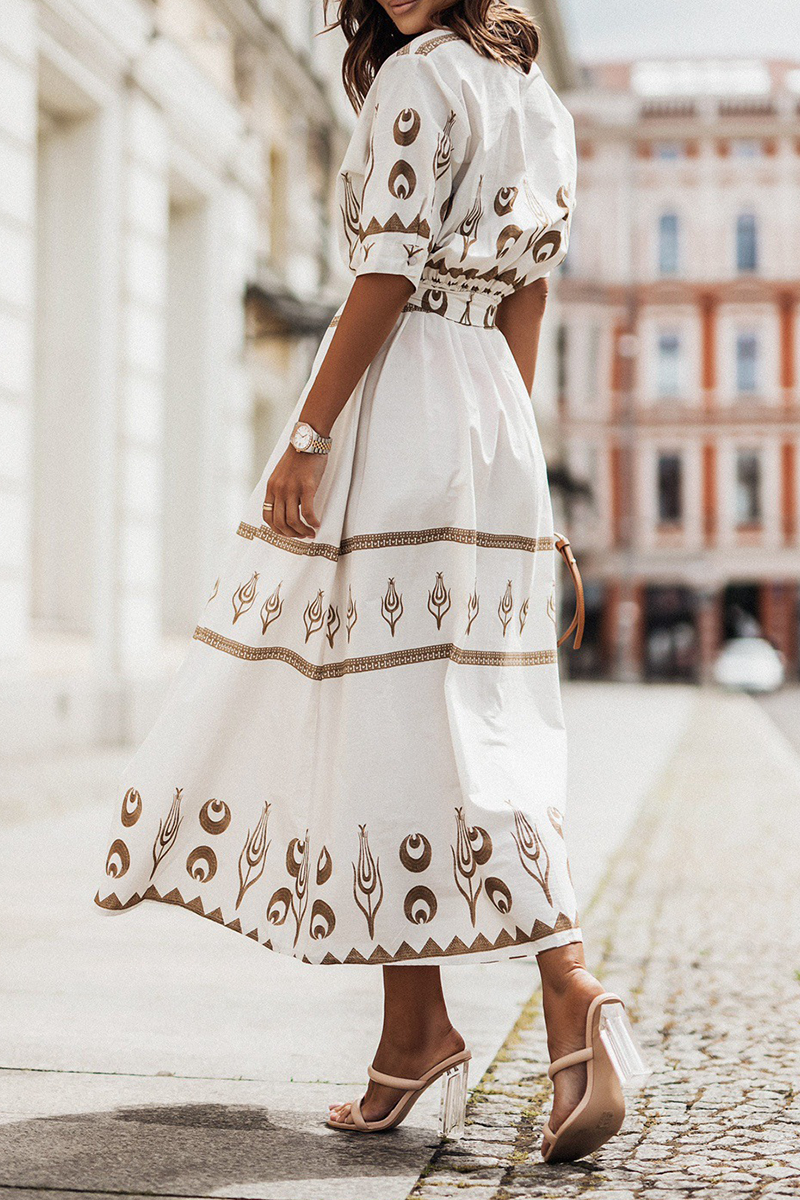 Federica – Vestito Vintage in Cotone con Cintura per Donna Bianco