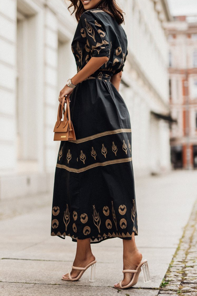 Federica – Vestito Vintage in Cotone con Cintura per Donna Nero 2