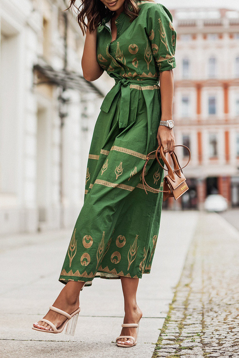 Federica – Vestito Vintage in Cotone con Cintura per Donna Verde