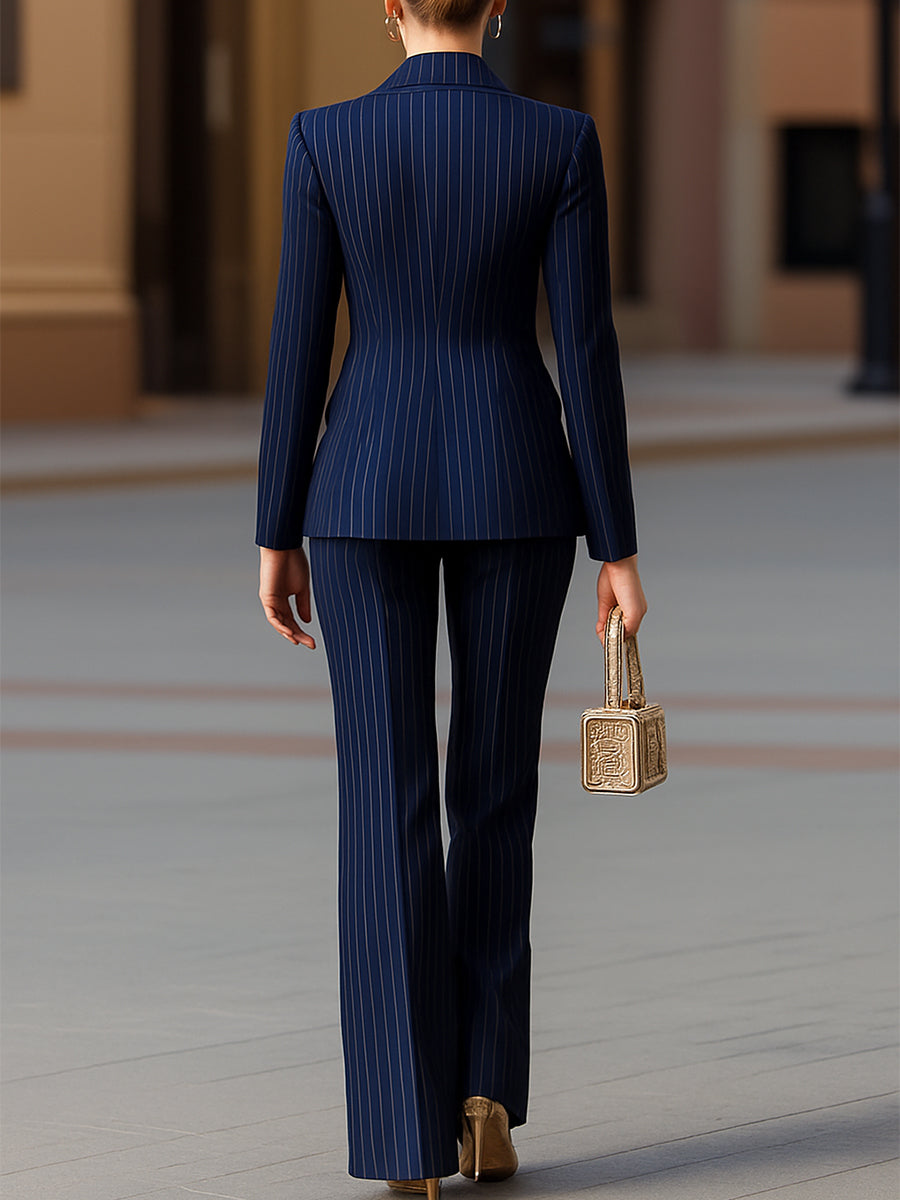 Fiorella - Elegantes Marineblaues Nadelstreifen-Doppelreihiges Anzug-Set Blu navy