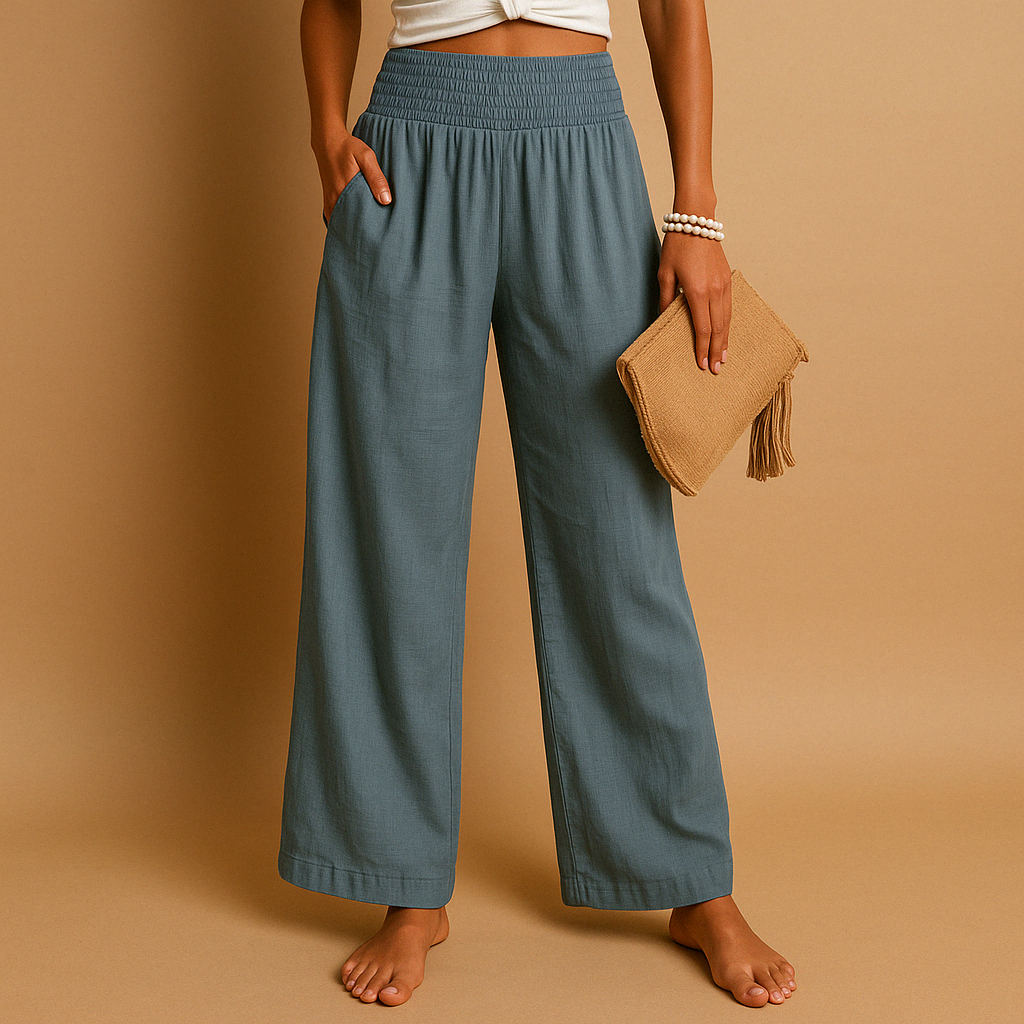 Flavia – Pantaloni Eleganti in Lino a Gamba Larga per Donna Grigio