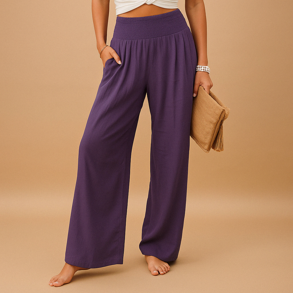 Flavia – Pantaloni Eleganti in Lino a Gamba Larga per Donna Viola