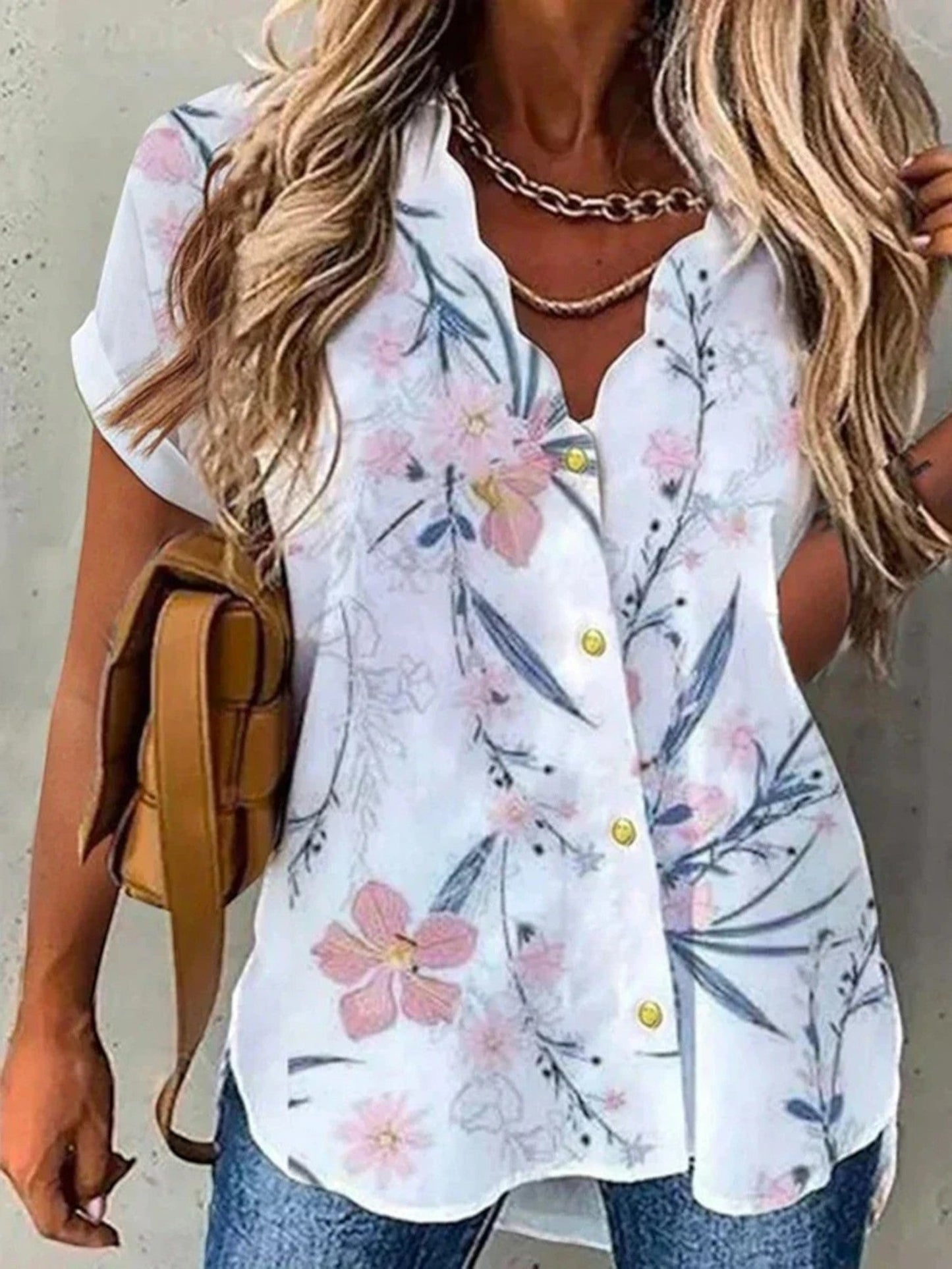 Floriana – Camicetta Estiva con Stampa Floreale e Scollo Femminile Rosso