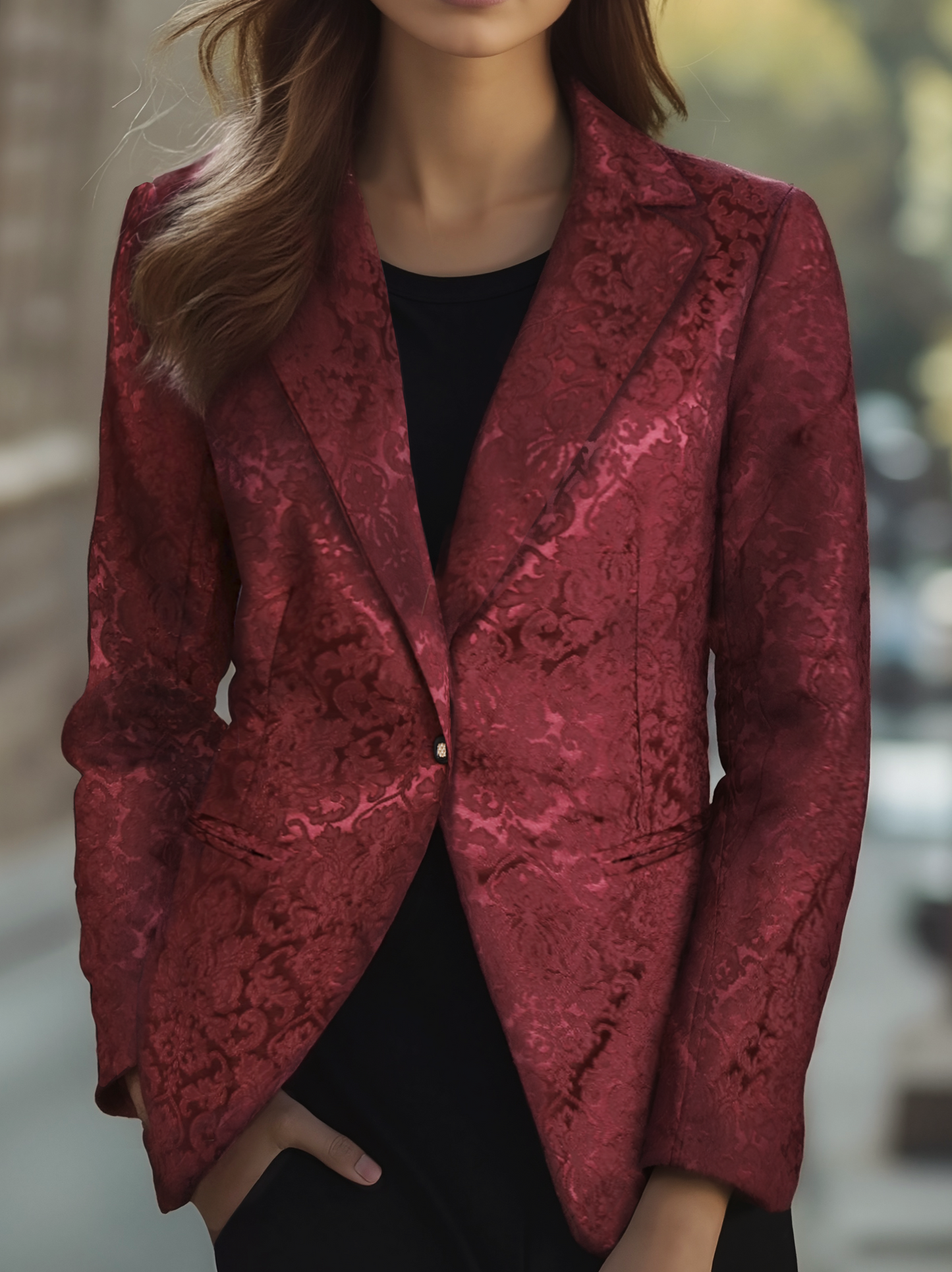Fortunata - Schicker Weißer Blazer mit roter Rosenstickerei Borgogna