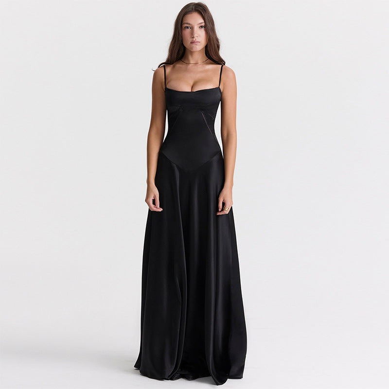 Francesca – Abito da Sera in Raso Lucido con Vita Cut-Out Nero
