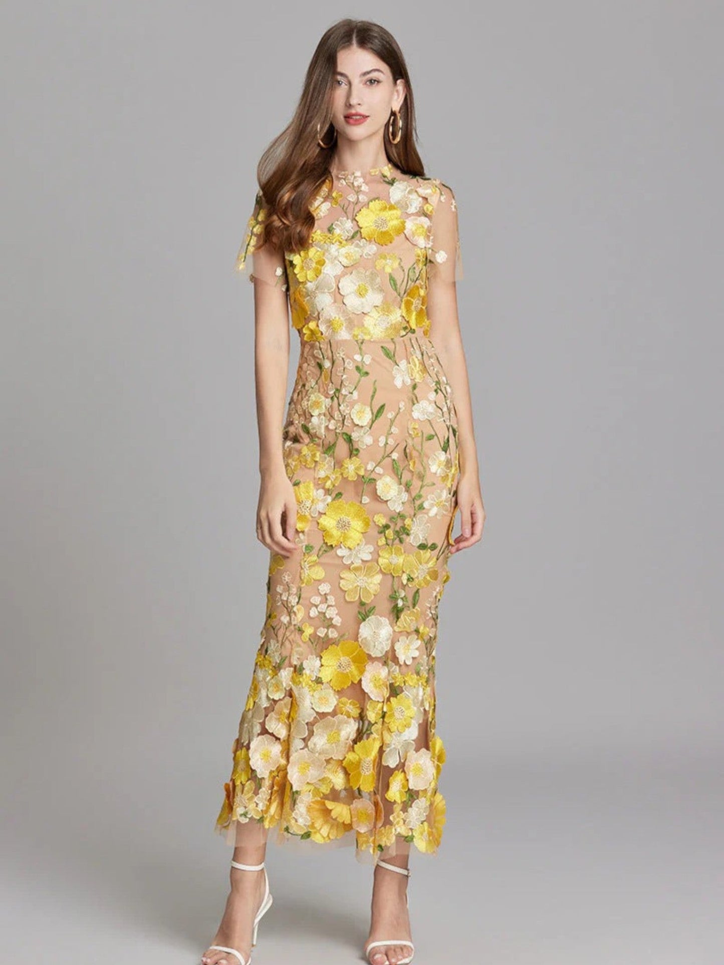 Gabriella - Abito Da Sposa Lungo Floreale Da Donna Per Gli Ospiti Giallo