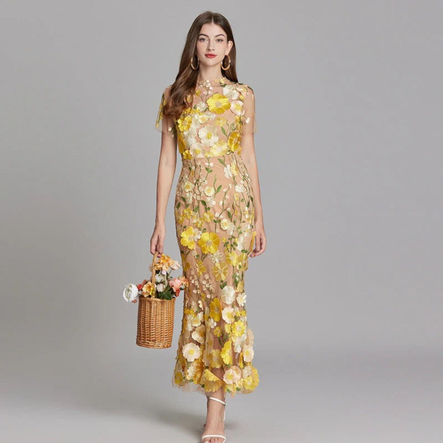 Gabriella - Abito Da Sposa Lungo Floreale Da Donna Per Gli Ospiti Giallo