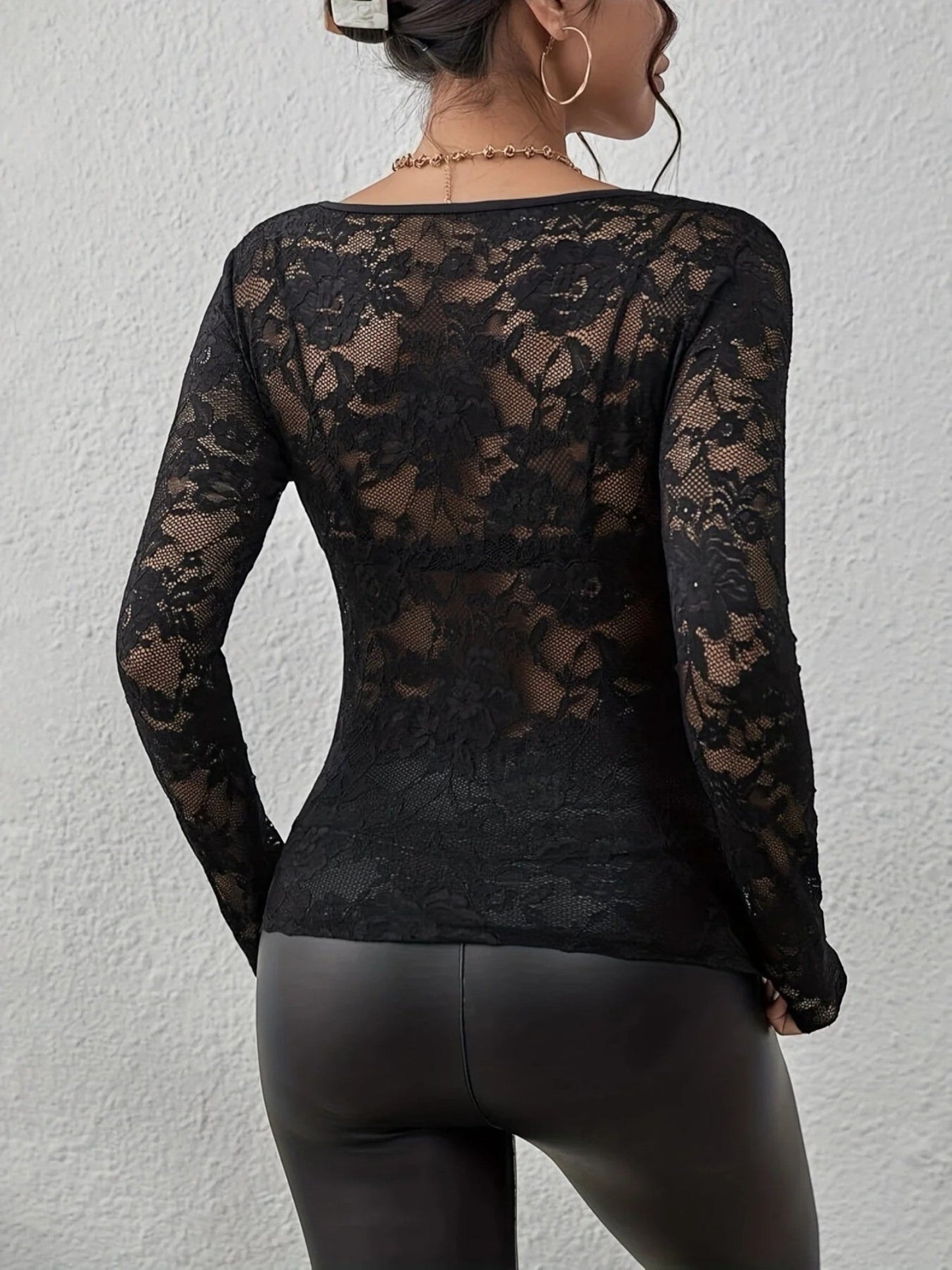 Gelsa - Camicetta Con Scollo A V In Pizzo Floreale Da Donna Nero