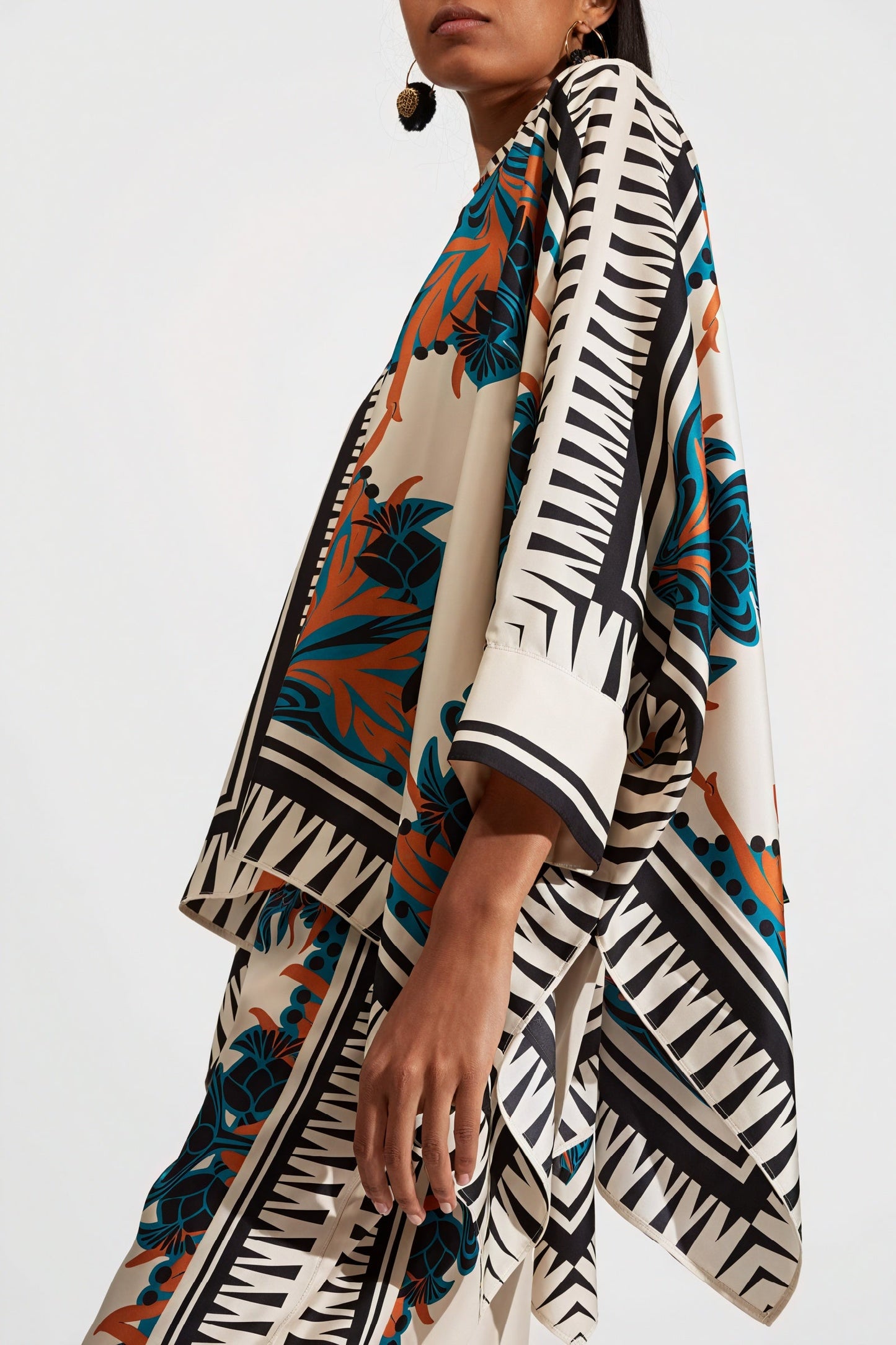 Gia - Completo Kimono di Seta con Pantaloni Ampi Arancione
