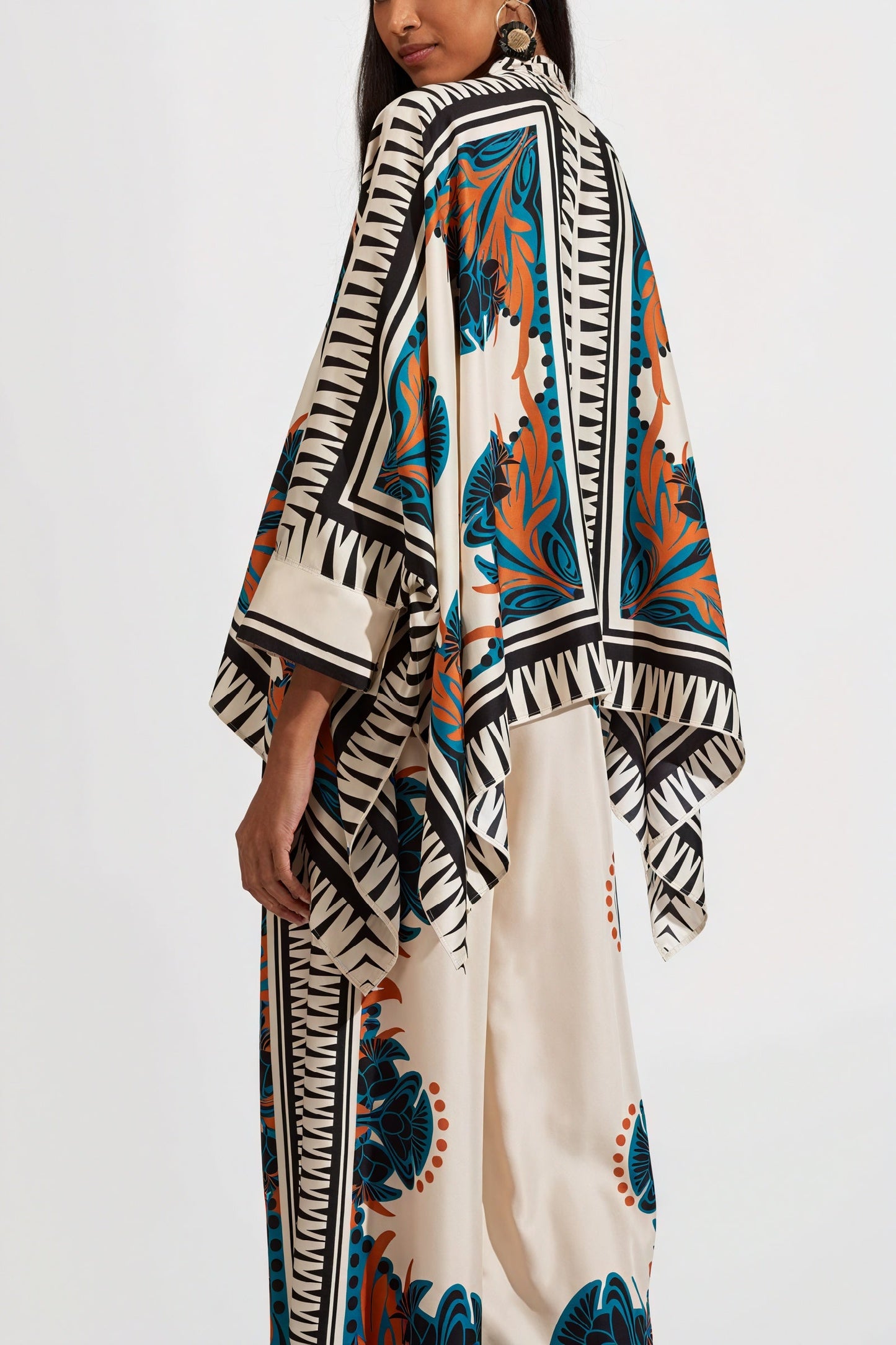 Gia - Completo Kimono di Seta con Pantaloni Ampi Arancione