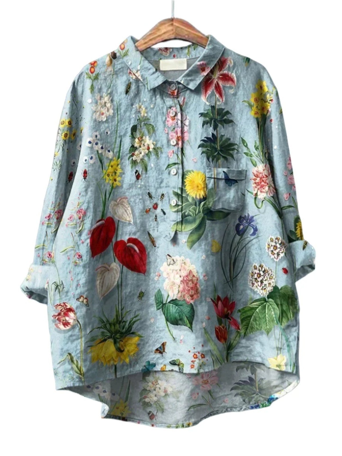 Gianna - Camicia Estiva Floreale Da Donna Blu