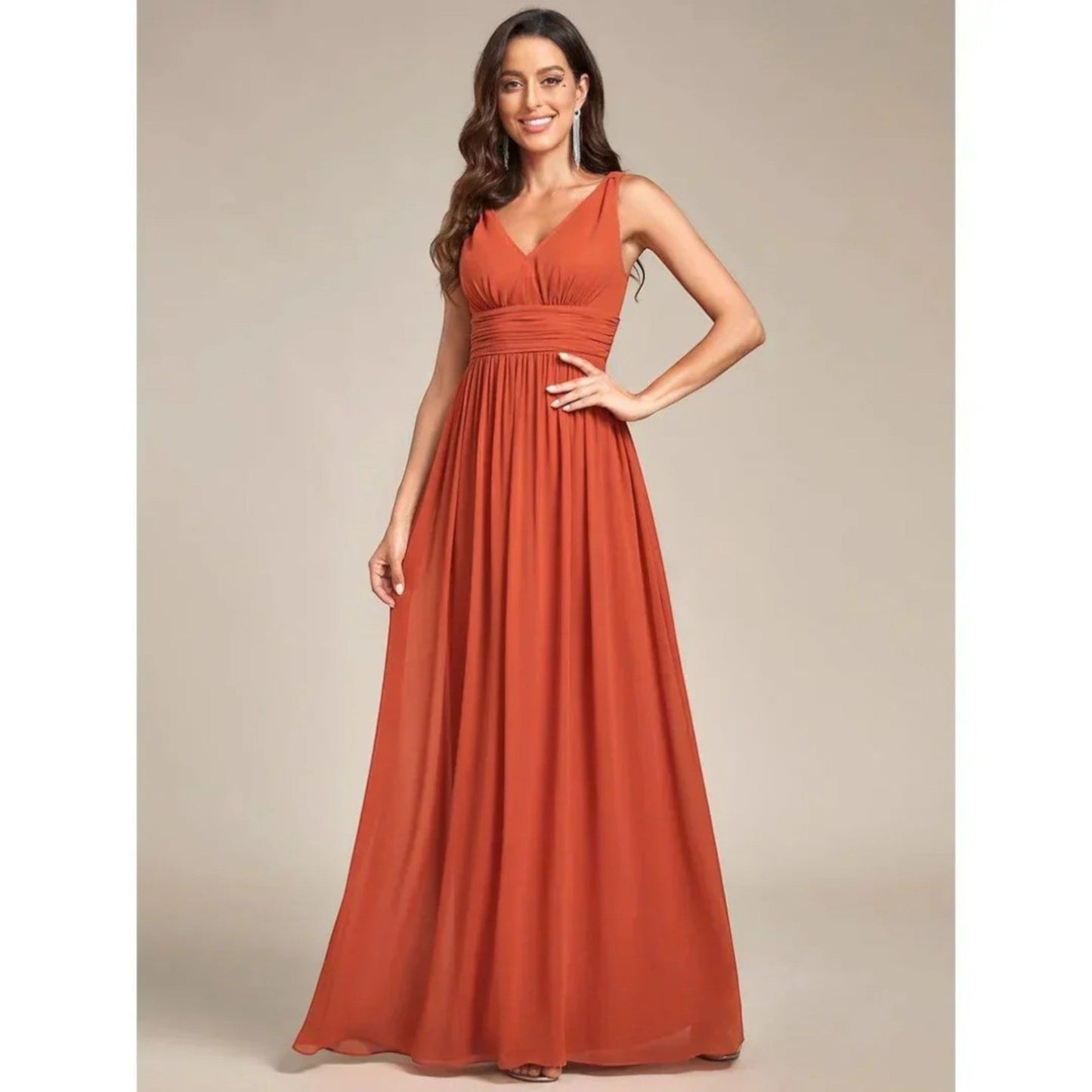 Gilda - Elegante Abito Con Scollo A V Da Donna Arancia