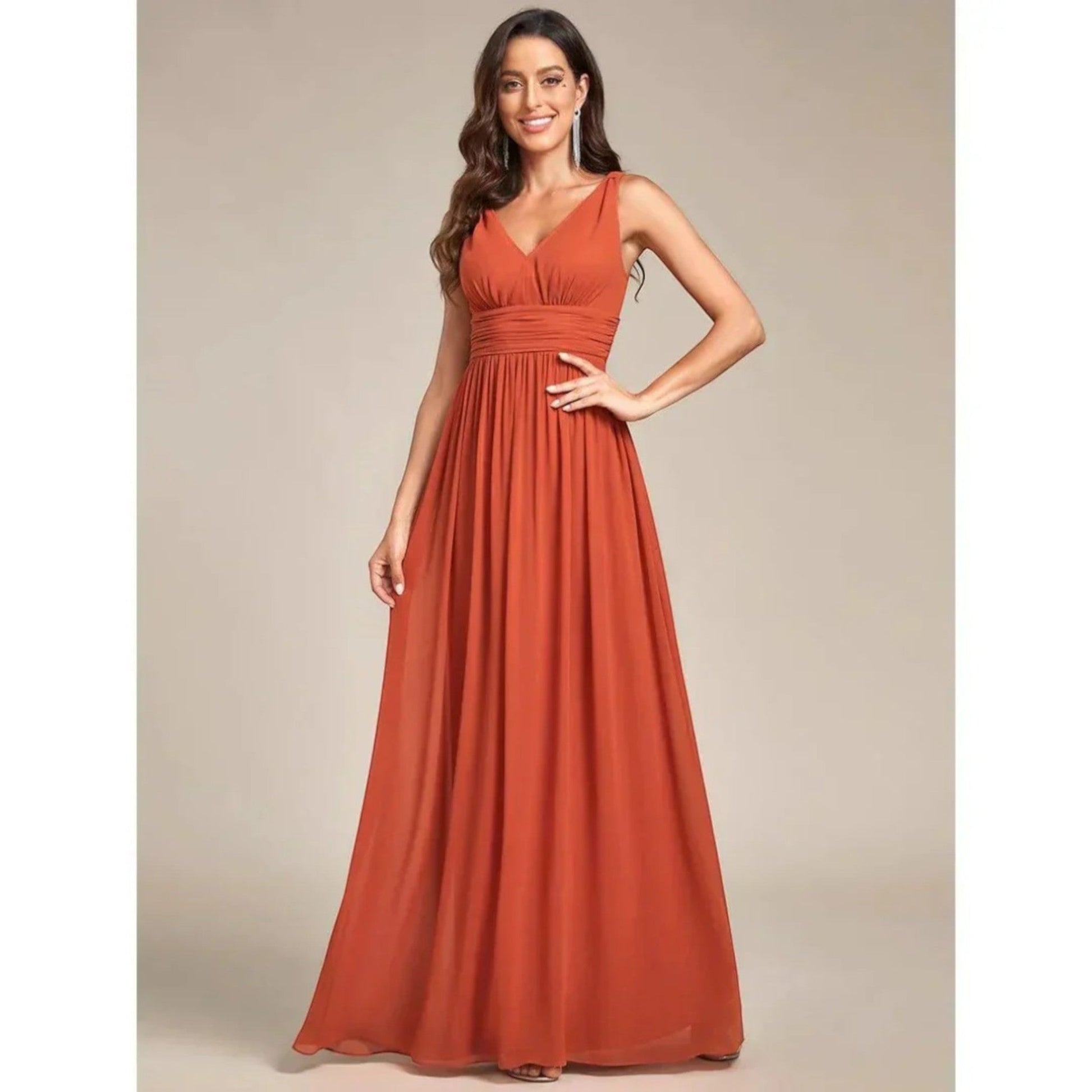 Gilda - Elegante Abito Con Scollo A V Da Donna Arancia