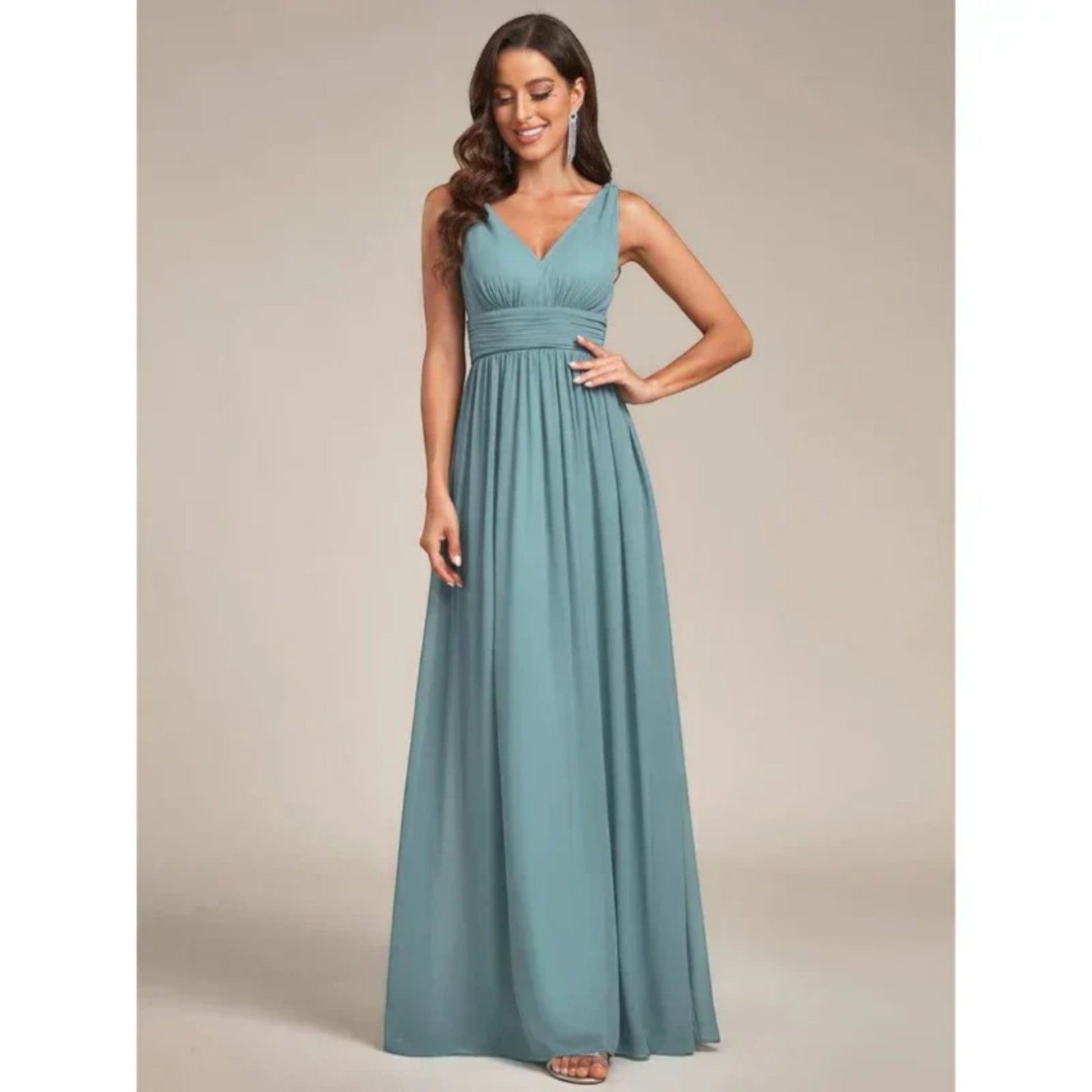 Gilda - Elegante Abito Con Scollo A V Da Donna Azzurro Chiaro