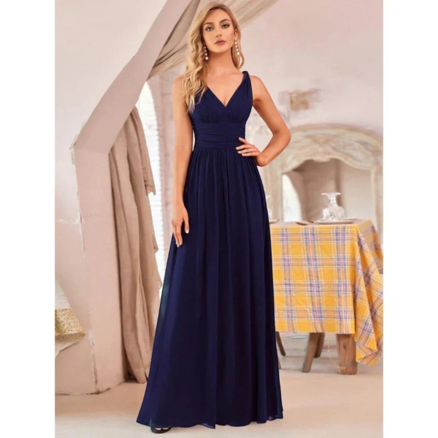 Gilda - Elegante Abito Con Scollo A V Da Donna Blu Navy
