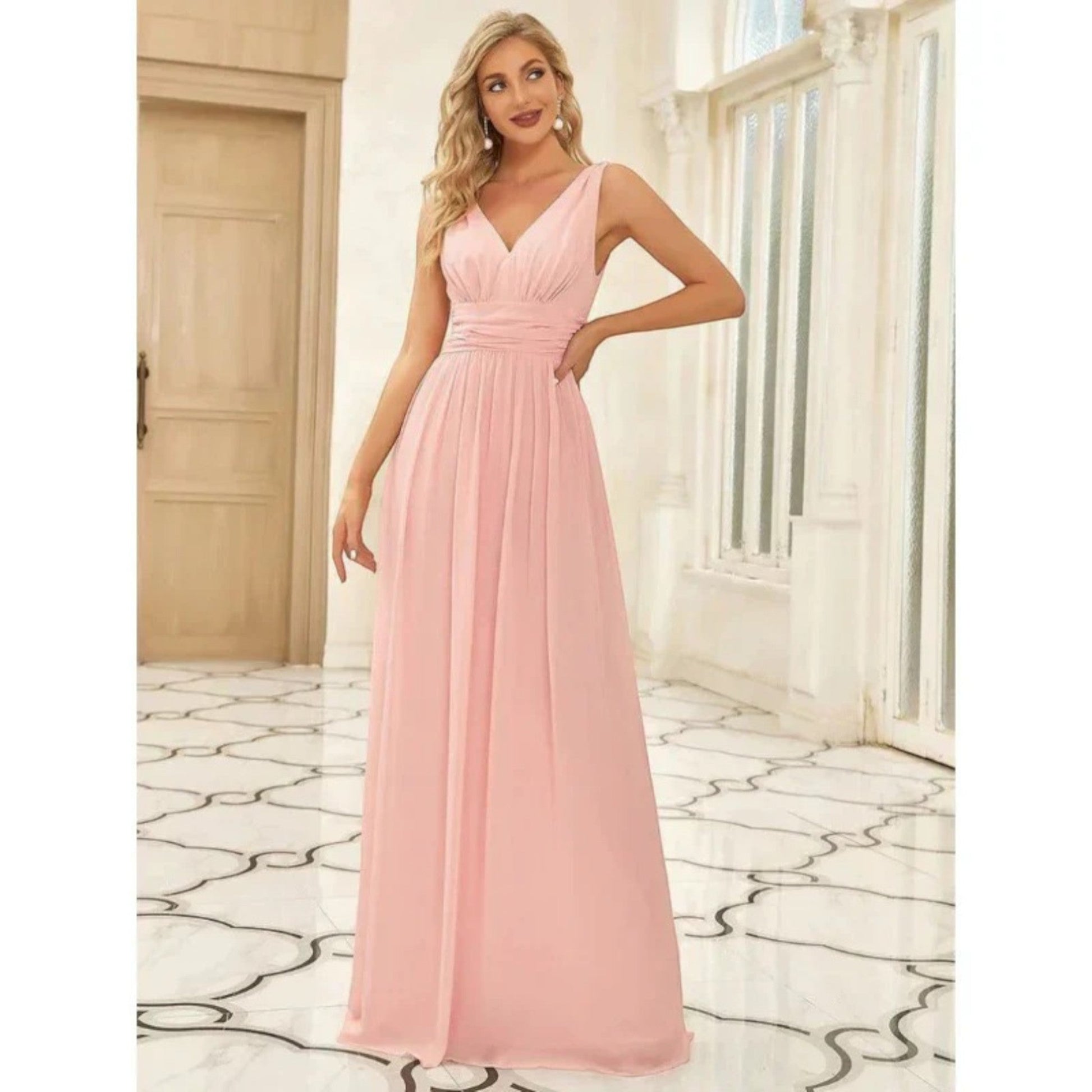 Gilda - Elegante Abito Con Scollo A V Da Donna Rosa