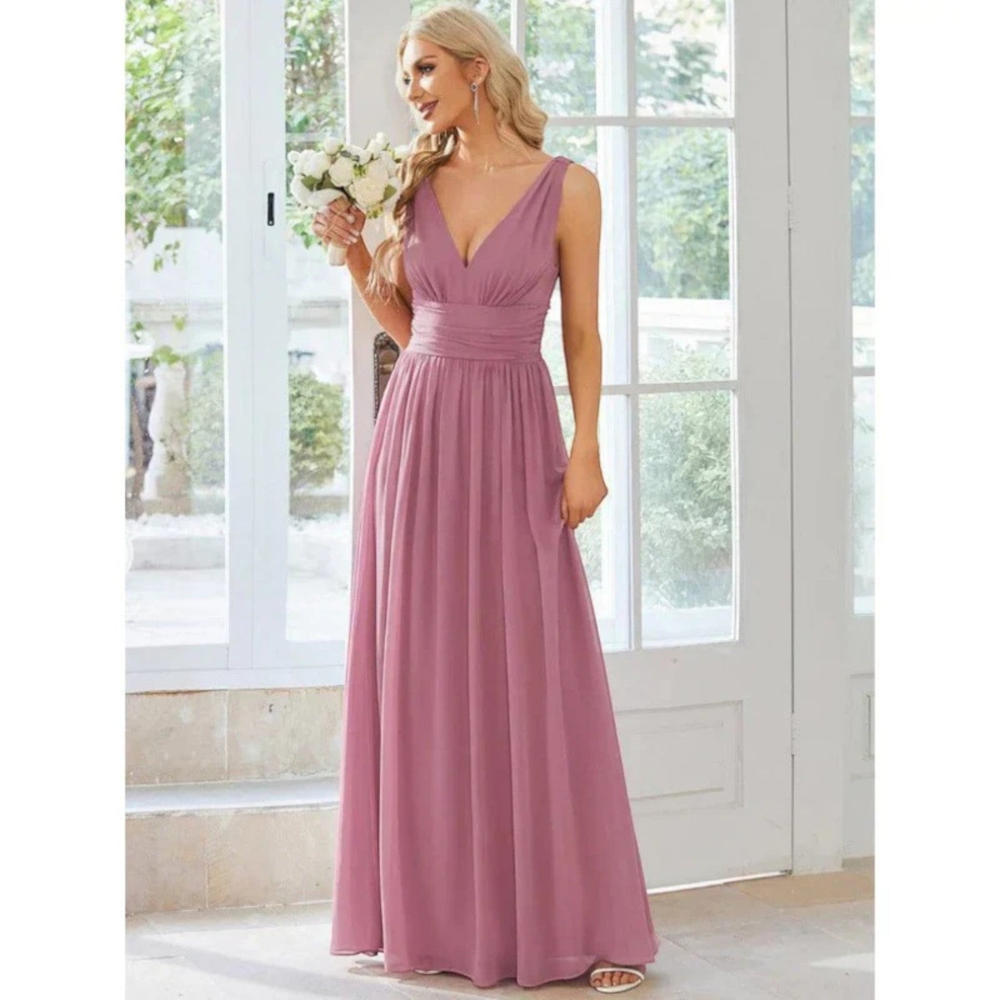 Gilda - Elegante Abito Con Scollo A V Da Donna Rosa 2