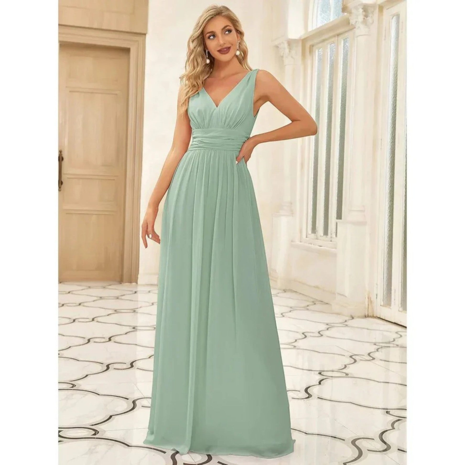 Gilda - Elegante Abito Con Scollo A V Da Donna Verde Chiaro