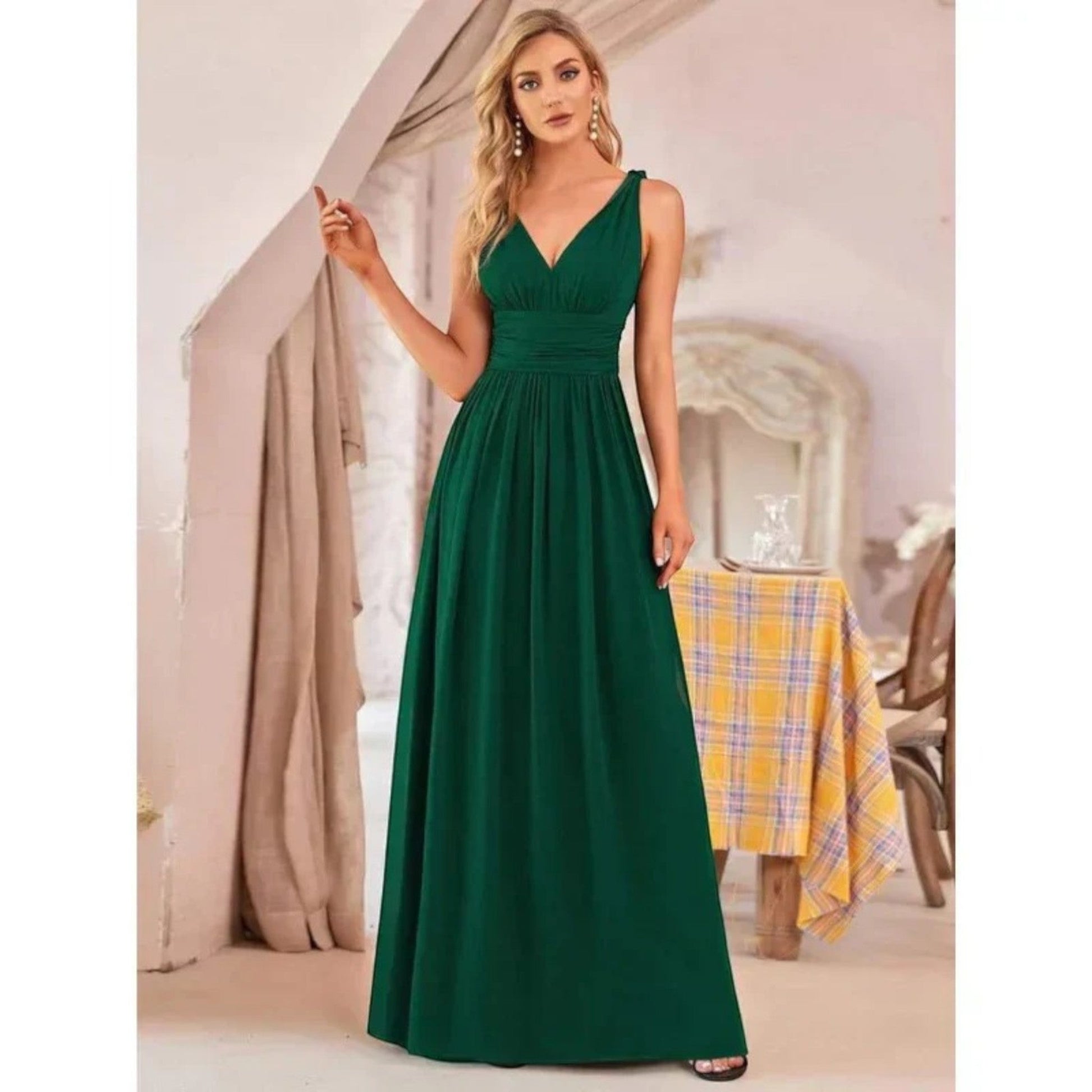 Gilda - Elegante Abito Con Scollo A V Da Donna Verde Scuro
