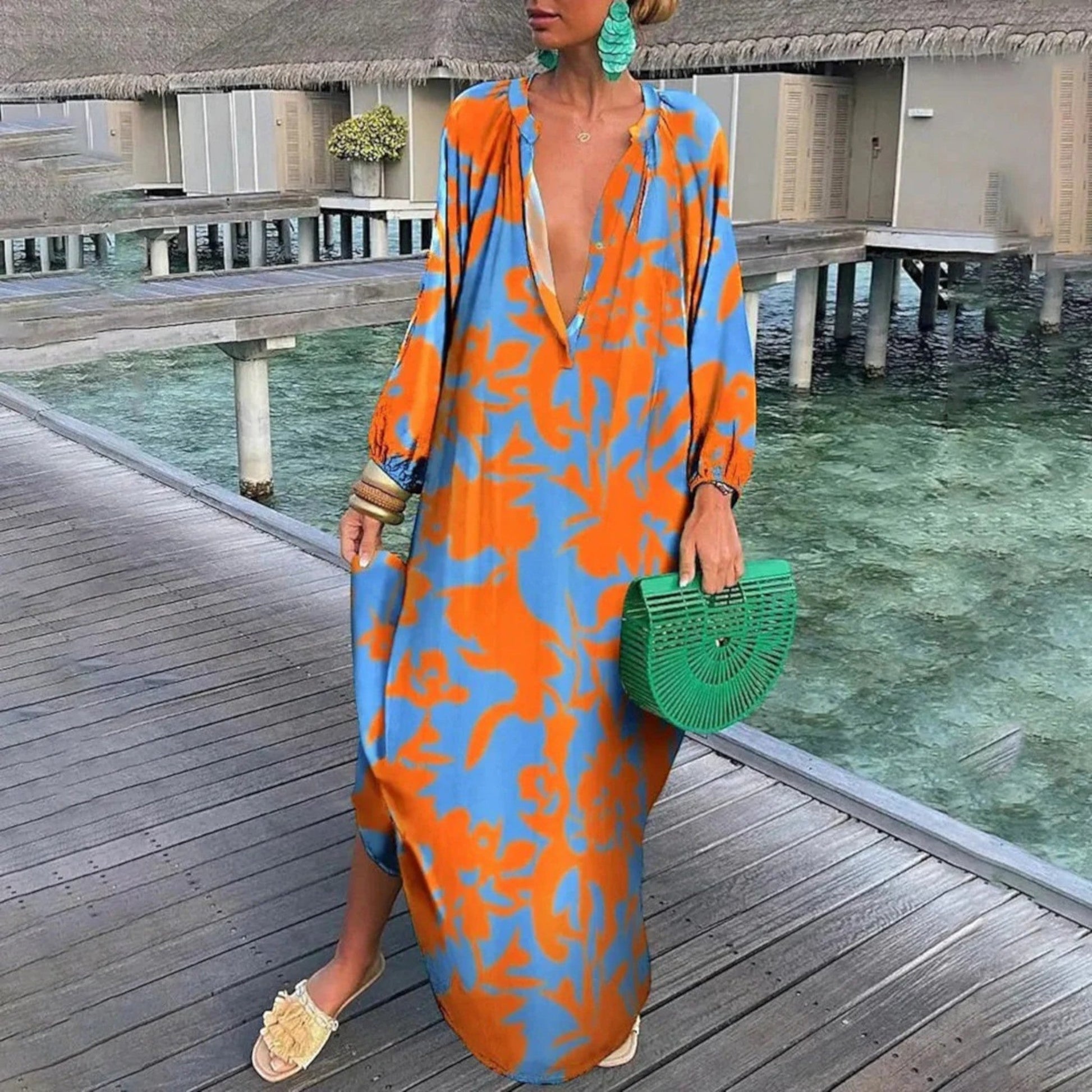 Ginepra - Abito Oversize Bohémien Con Scollo A V Per Donna Arancia