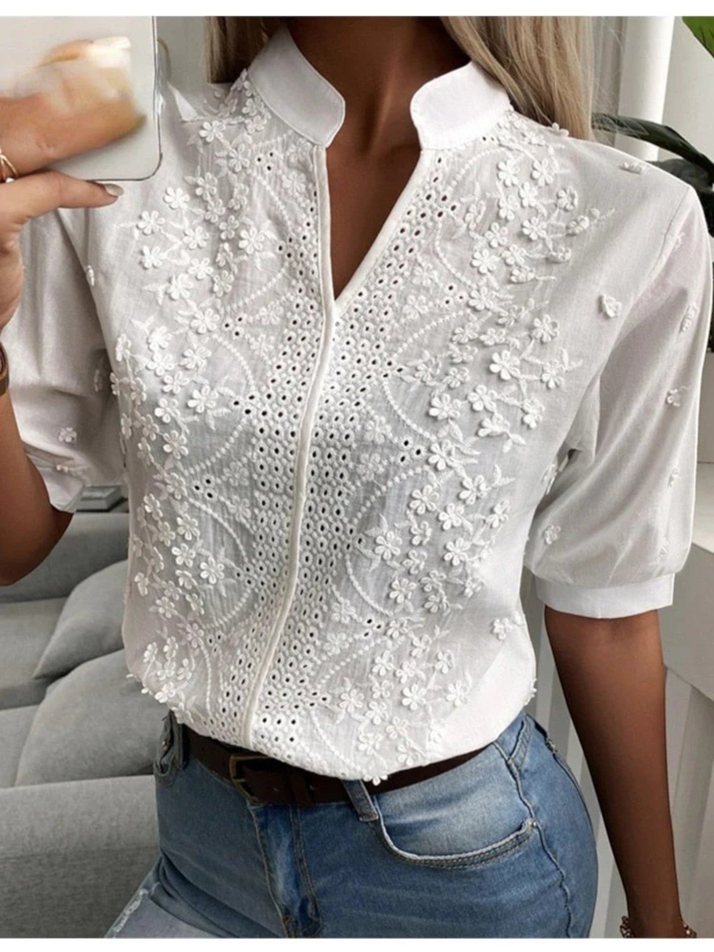 Ginetta - Camicetta Elegante Con Ricamo Per Donna Bianco