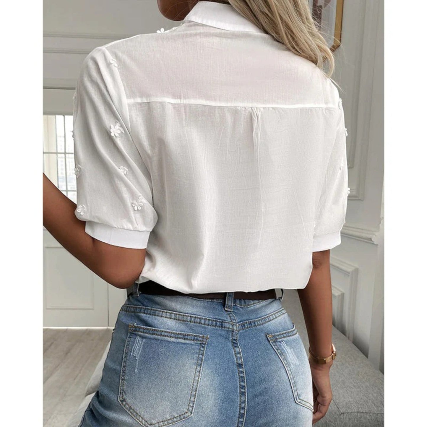 Ginetta - Camicetta Elegante Con Ricamo Per Donna Bianco