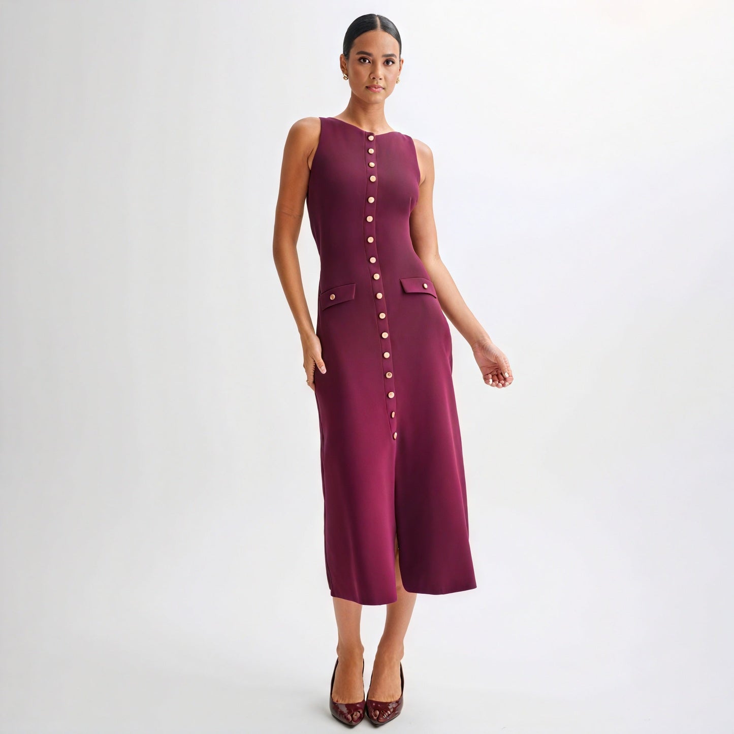 Giorgia – Abito Midi Scollo Rotondo con Bottoni 5