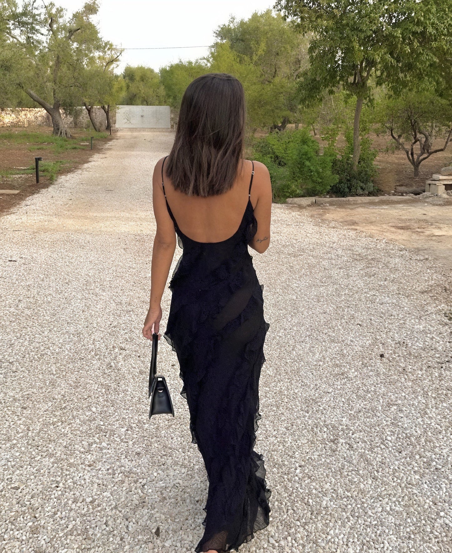 Giselina - Abito Maxi Fluido Spalline Sottili Nero 3