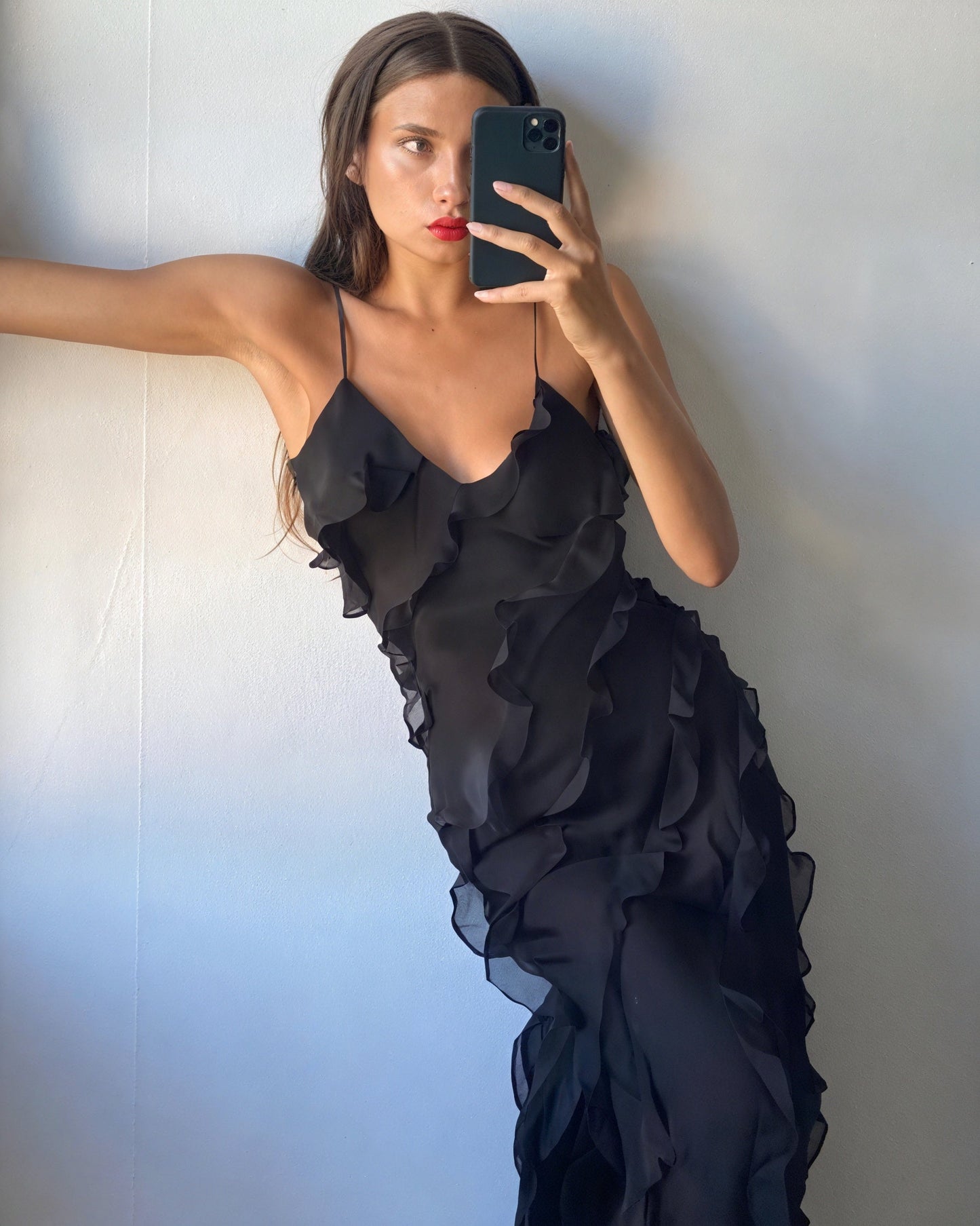Giselina - Abito Maxi Fluido Spalline Sottili Nero 4