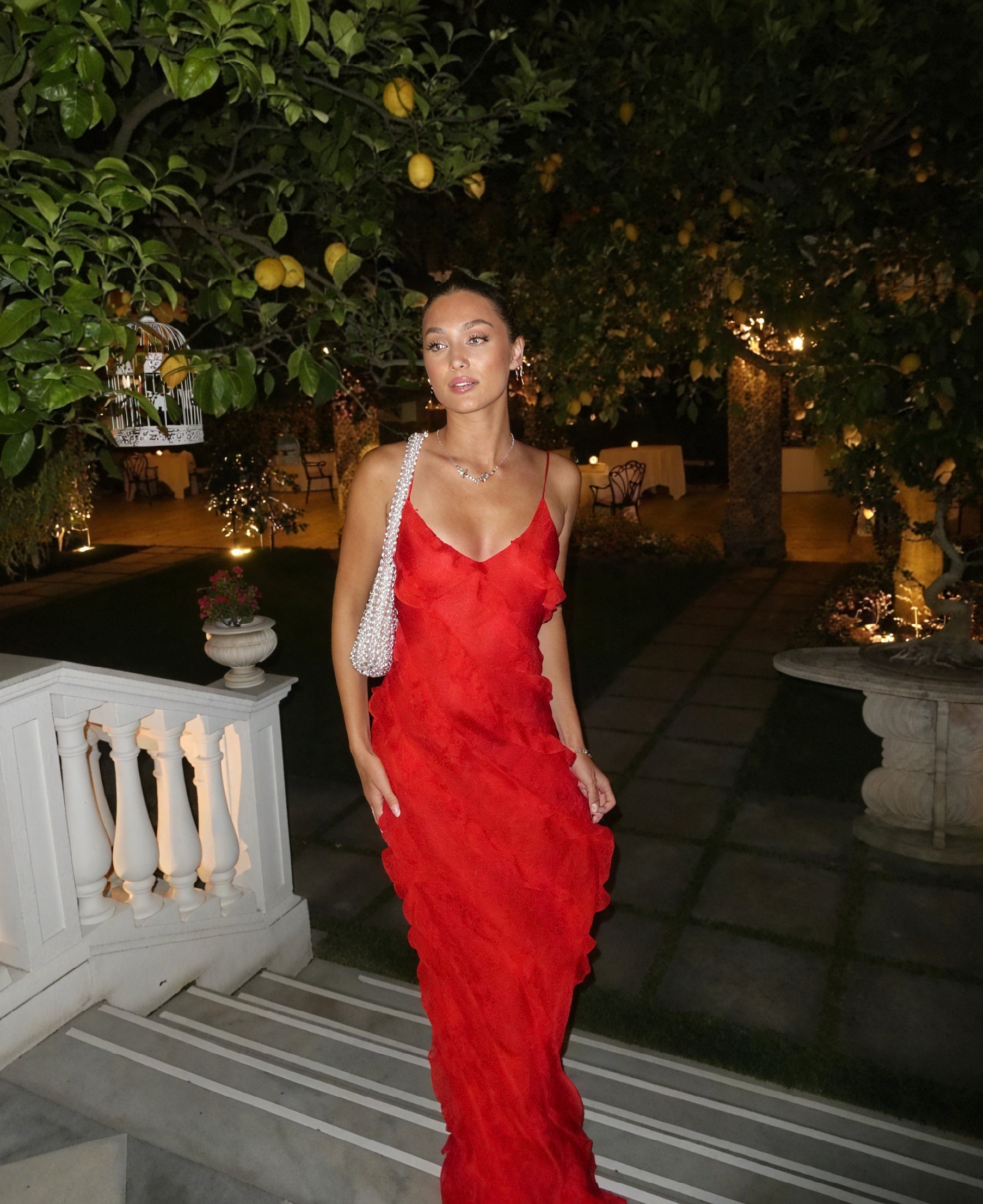 Giselina - Abito Maxi Fluido Spalline Sottili Rosso