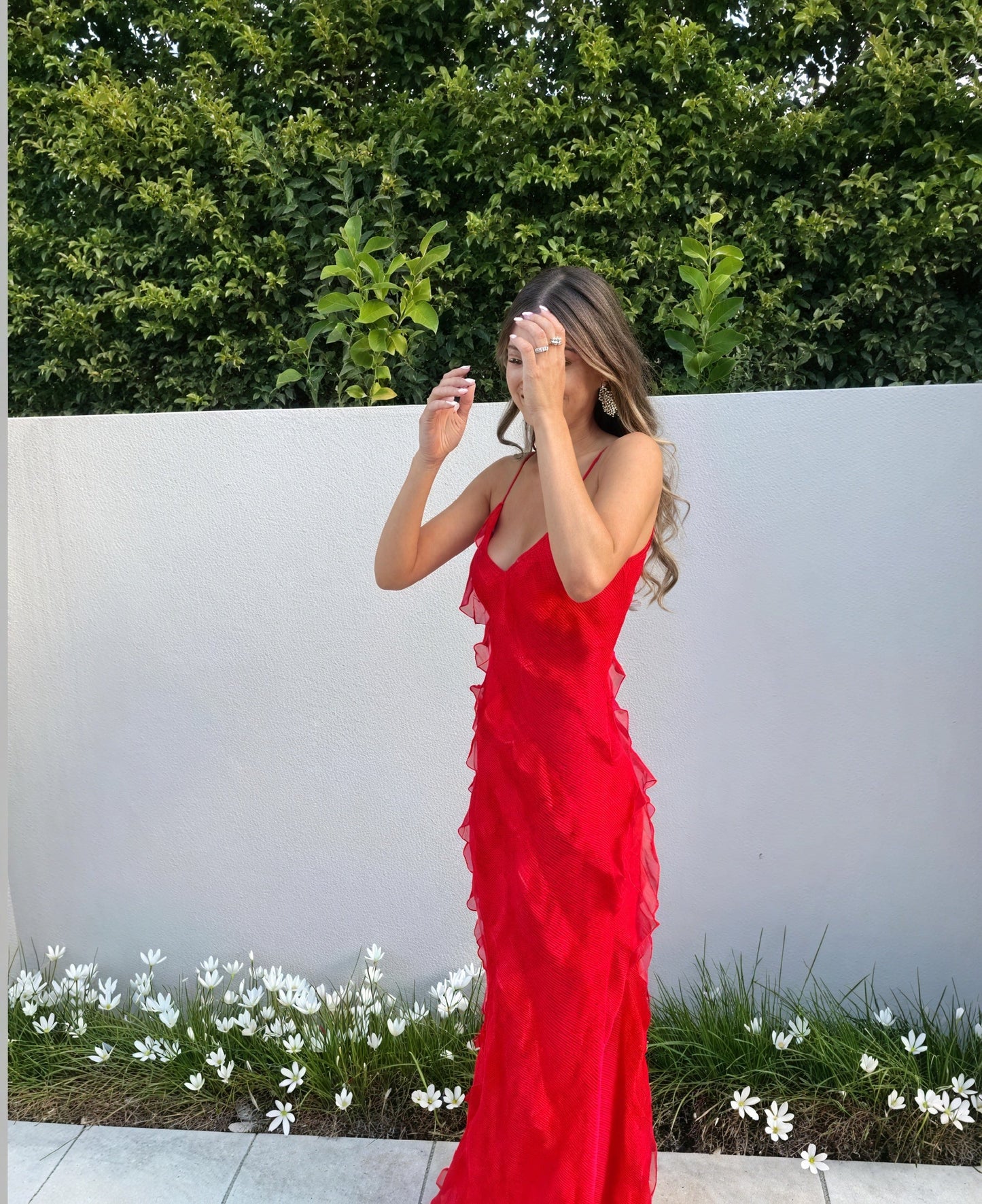 Giselina - Abito Maxi Fluido Spalline Sottili Rosso