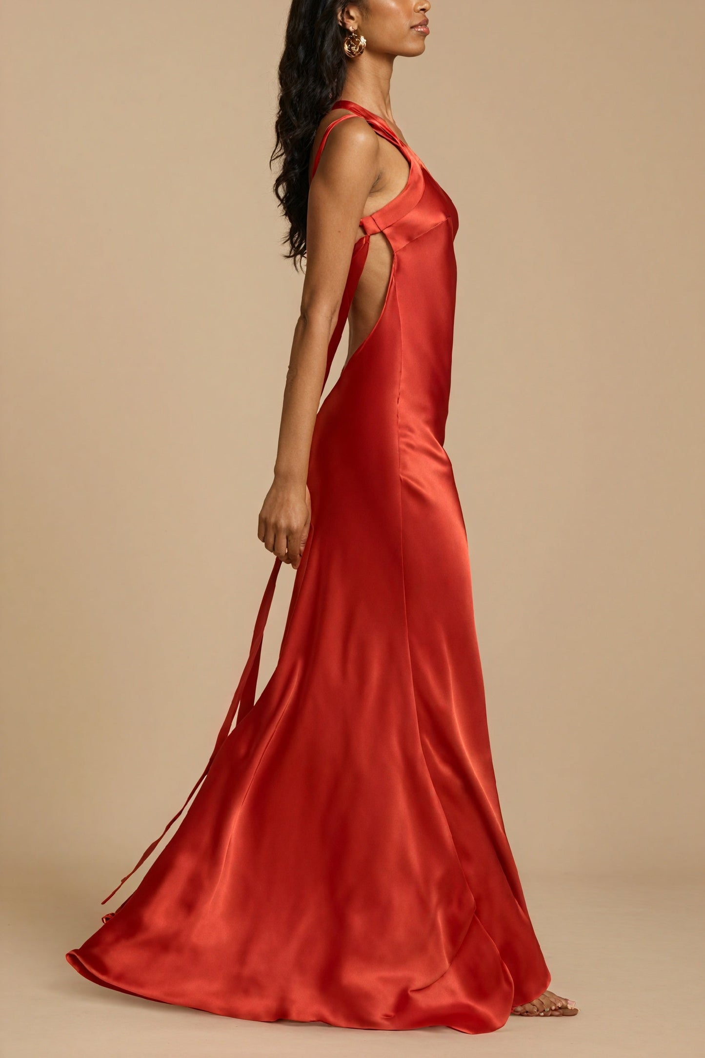 Giuditta - Abito Monospalla Lungo Rosso